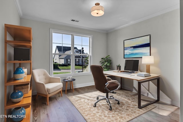 12783 Iron Plow Dr, Knoxville, TN 37934 - office area featuring wood finished floors, baseboards, and crown molding