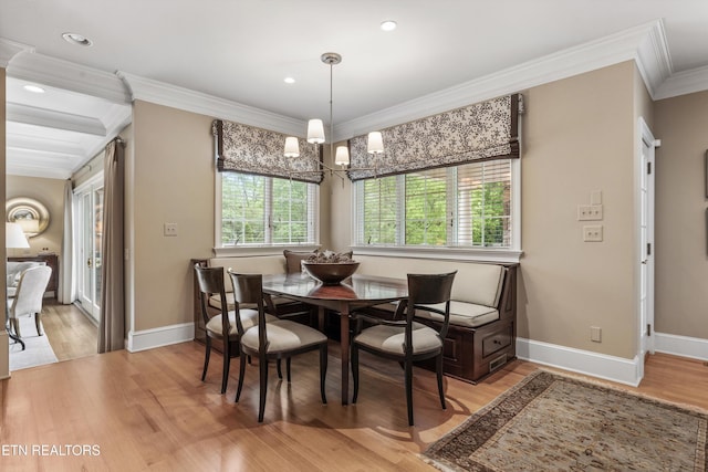 5315 Bent River Blvd, Knoxville, TN 37919 - dining area featuring ornamental molding, light wood finished floors, baseboards, a chandelier, and recessed lighting