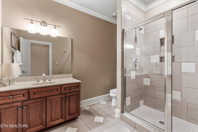 5315 Bent River Blvd, Knoxville, TN 37919 - full bathroom with a stall shower, crown molding, tile patterned floors, vanity, and baseboards