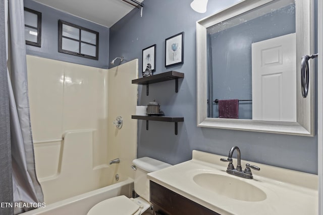 702 Meadowview Dr, Harriman, TN 37748 - bathroom featuring toilet, shower / bathtub combination with curtain, and vanity