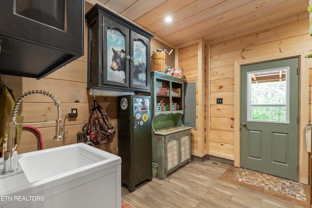 487 Fish Hatchery Rd, Sweetwater, TN 37874 - washroom featuring wood walls, light wood-type flooring, wood ceiling, and recessed lighting
