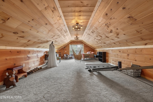 487 Fish Hatchery Rd, Sweetwater, TN 37874 - bonus room featuring wood walls, wood ceiling, carpet floors, and lofted ceiling