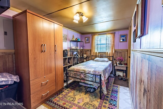172 W Hills Rd, Rutledge, TN 37861 - bedroom with wainscoting, electric panel, and wood walls