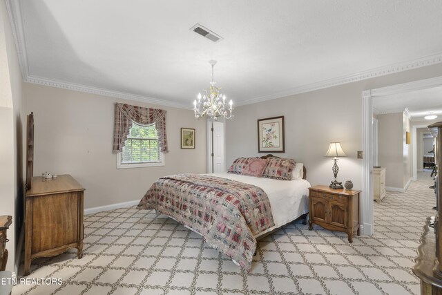 145 Lynn Ave, Jellico, TN 37762 - bedroom featuring visible vents, baseboards, crown molding, and light carpet
