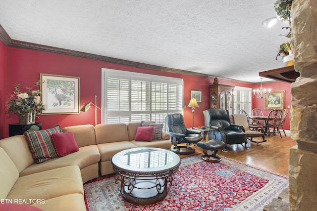 145 Lynn Ave, Jellico, TN 37762 - living room with ornamental molding, a textured ceiling, and wood finished floors