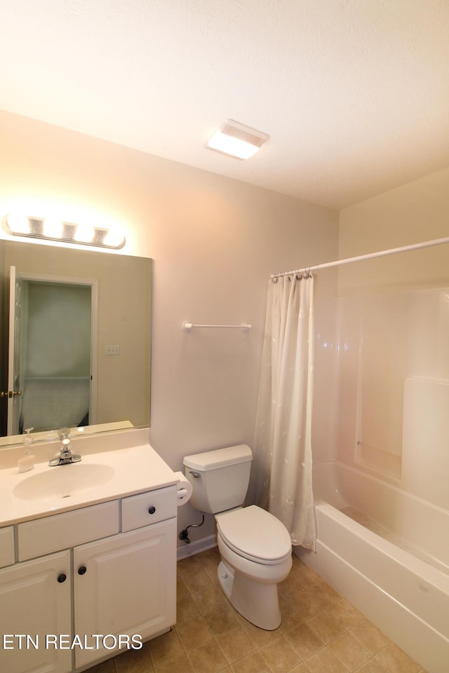 13177 Clear Ridge Rd, Knoxville, TN 37922 - full bathroom with toilet, vanity, shower / tub combo with curtain, and tile patterned flooring