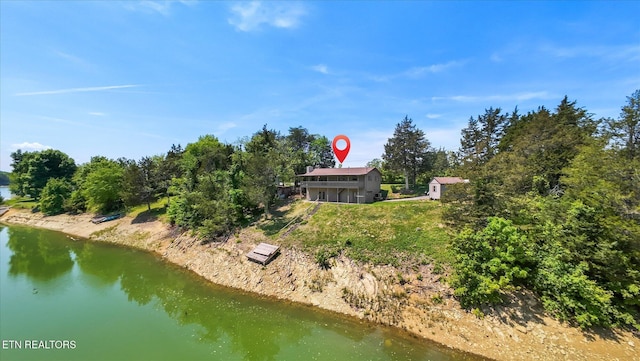 bird's eye view featuring a water view