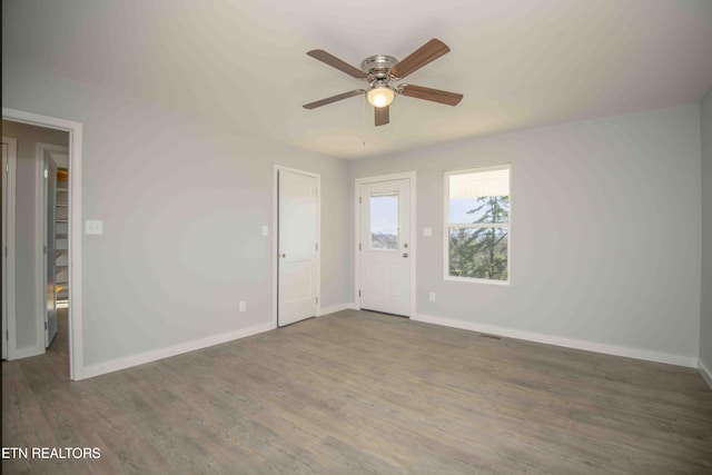 3336 Wimpole Ave, Knoxville, TN 37914 - empty room featuring baseboards, ceiling fan, wood finished floors, and visible vents