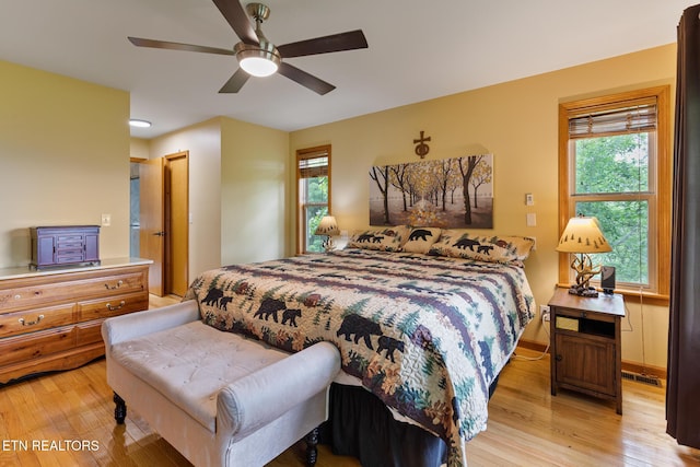 620 Hawk View Dr, Townsend, TN 37882 - bedroom featuring light wood-style flooring, multiple windows, and a ceiling fan