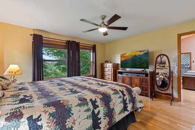 620 Hawk View Dr, Townsend, TN 37882 - bedroom featuring light wood-style flooring, a ceiling fan, and baseboards