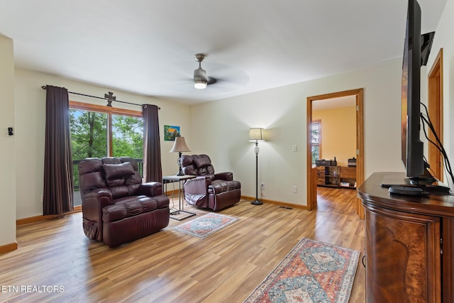 620 Hawk View Dr, Townsend, TN 37882 - living room featuring healthy amount of natural light, light wood finished floors, ceiling fan, and baseboards