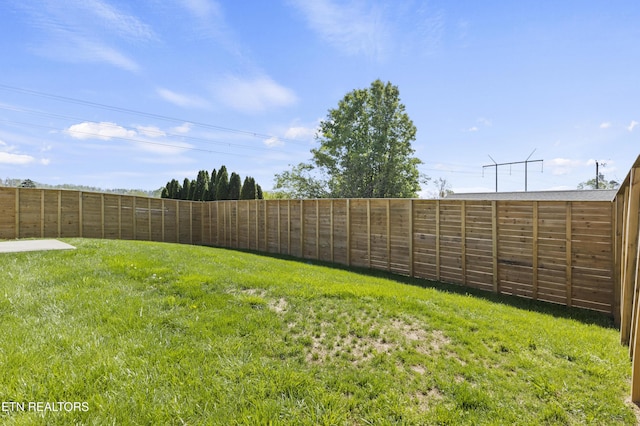 view of yard with a fenced backyard
