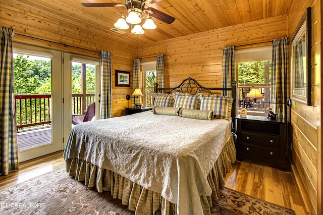 1551 Mountain Dreams Way, Sevierville, TN 37862 - bedroom featuring wooden ceiling, visible vents, access to exterior, and wood finished floors
