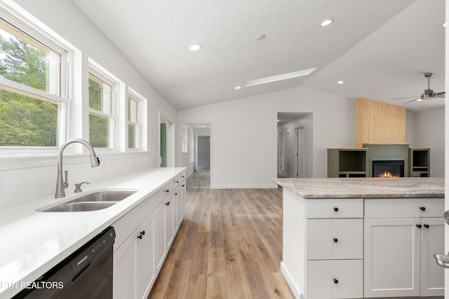 260 Yonside Dr, Sparta, TN 38583 - kitchen featuring a sink, lofted ceiling, white cabinetry, and dishwasher