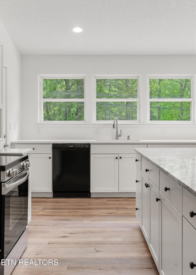 260 Yonside Dr, Sparta, TN 38583 - kitchen with stainless steel range with electric stovetop, a textured ceiling, a sink, light wood finished floors, and dishwasher