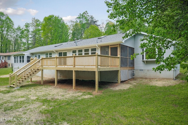 260 Yonside Dr, Sparta, TN 38583 - rear view of property with stairs, a sunroom, a deck, crawl space, and a yard