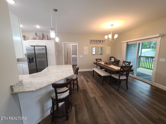 106 Maca Ridge Cir, Clarkrange, TN 38553 - dining area with dark wood finished floors, a chandelier, baseboards, and recessed lighting