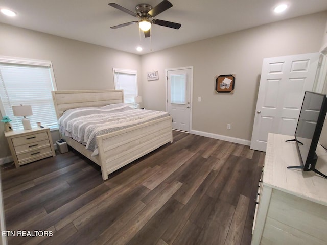 106 Maca Ridge Cir, Clarkrange, TN 38553 - bedroom featuring recessed lighting, dark wood-style floors, baseboards, and a ceiling fan
