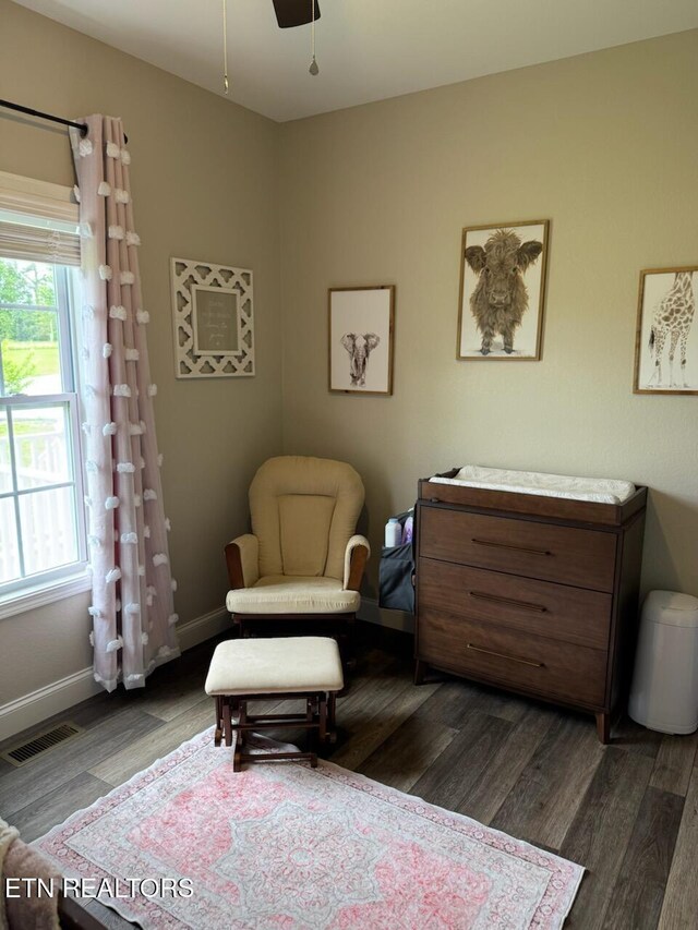 106 Maca Ridge Cir, Clarkrange, TN 38553 - living area with dark wood-type flooring, baseboards, and ceiling fan