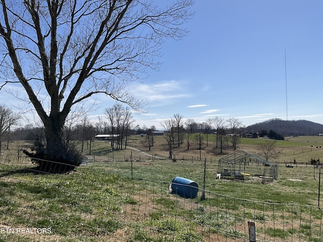 view of yard with a rural view and fence