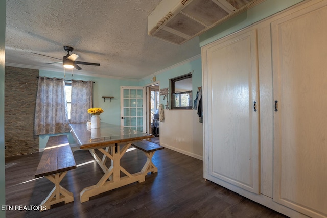 10724 E Emory Rd, Luttrell, TN 37779 - dining area featuring plenty of natural light, a textured ceiling, dark wood finished floors, crown molding, and ceiling fan
