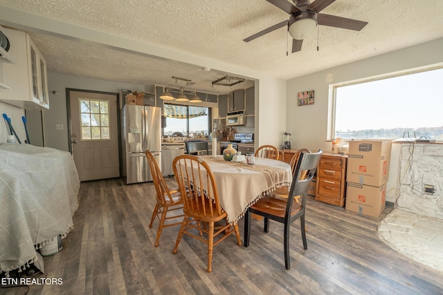 10724 E Emory Rd, Luttrell, TN 37779 - dining room with a textured ceiling, dark wood finished floors, a ceiling fan, and plenty of natural light