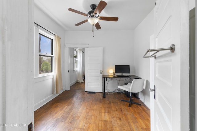 1321 N 4th Ave, Knoxville, TN 37917 - office area with baseboards, a ceiling fan, and hardwood / wood-style flooring