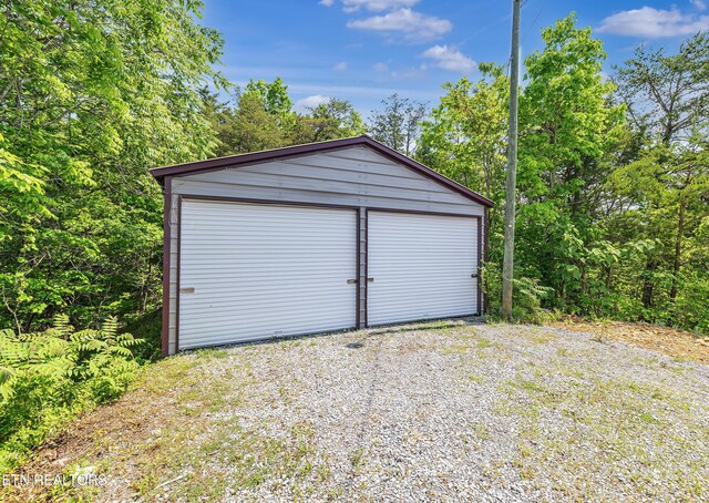 view of detached garage