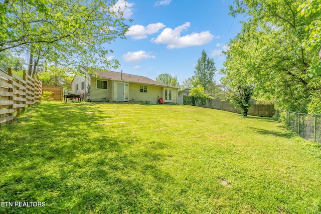 view of yard with a fenced backyard