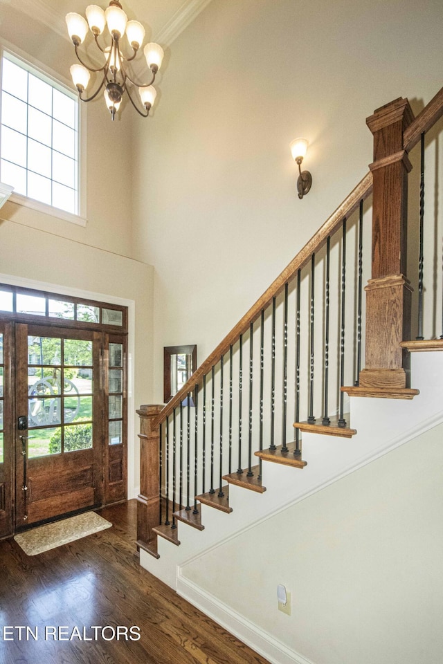 719 Lake Vista Ln Unit 3, Knoxville, TN 37934 - entryway featuring stairs, a chandelier, plenty of natural light, and wood finished floors