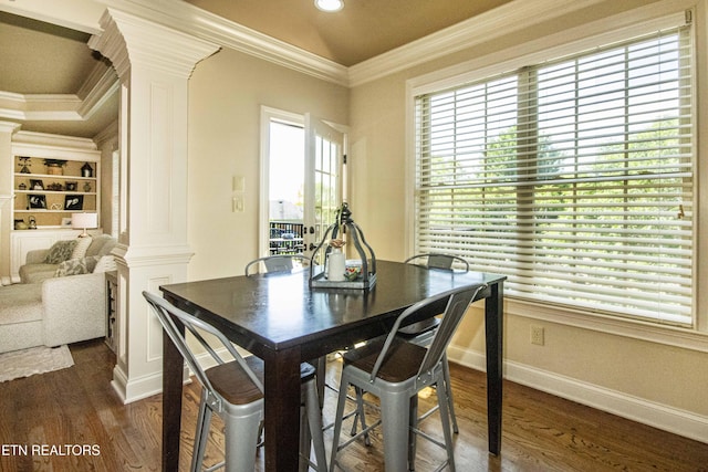 719 Lake Vista Ln Unit 3, Knoxville, TN 37934 - dining area featuring crown molding, baseboards, and decorative columns