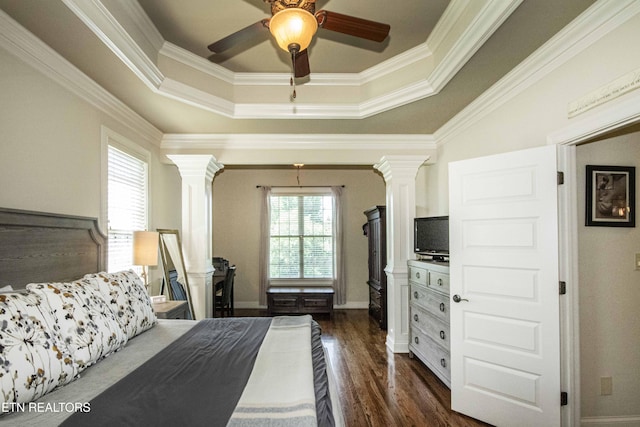 719 Lake Vista Ln Unit 3, Knoxville, TN 37934 - bedroom with crown molding, ornate columns, and dark wood finished floors