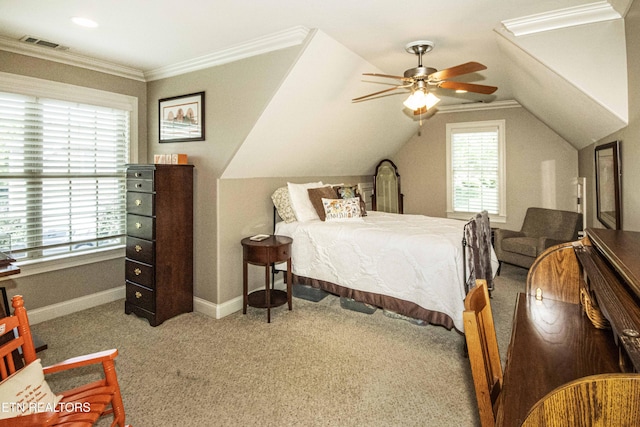 719 Lake Vista Ln Unit 3, Knoxville, TN 37934 - bedroom featuring carpet floors, a ceiling fan, baseboards, lofted ceiling, and visible vents