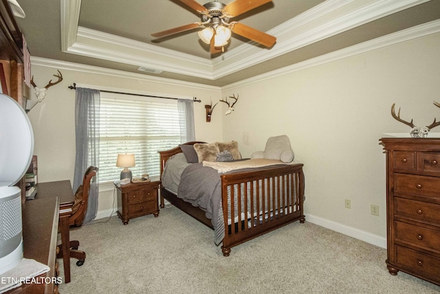 719 Lake Vista Ln Unit 3, Knoxville, TN 37934 - bedroom with crown molding, baseboards, a tray ceiling, and light colored carpet