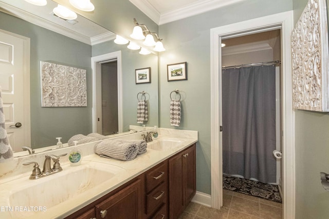 719 Lake Vista Ln Unit 3, Knoxville, TN 37934 - bathroom with crown molding, double vanity, a sink, and tile patterned flooring