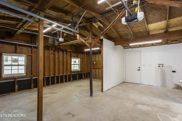 garage with a garage door opener