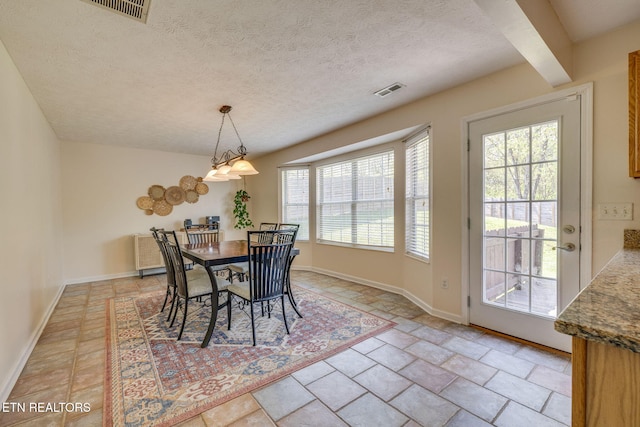 dining space featuring visible vents, baseboards, and a healthy amount of sunlight
