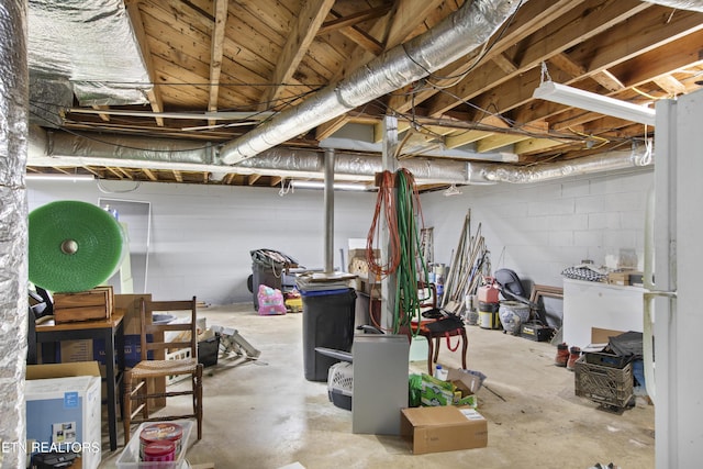 unfinished basement with concrete block wall