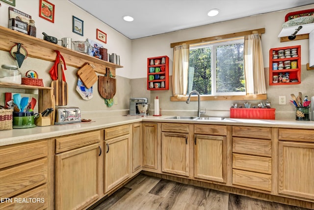 1424 Clabo Hollow Rd, Sevierville, TN 37876 - kitchen with a sink, recessed lighting, light wood finished floors, light countertops, and light brown cabinets