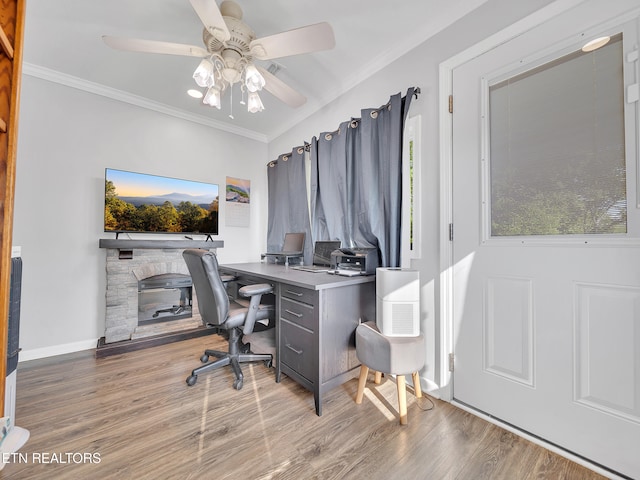 380 Buster Blvd, Lenoir City, TN 37772 - office featuring a ceiling fan, ornamental molding, and wood finished floors