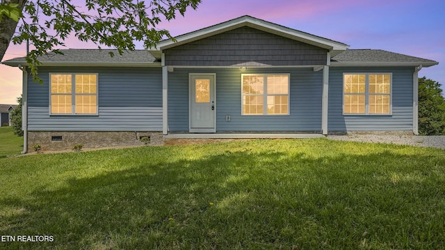 2934 Eledge Ln, Sevierville, TN 37876 - ranch-style house with a front yard, crawl space, a porch, and roof with shingles