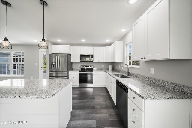 2934 Eledge Ln, Sevierville, TN 37876 - kitchen featuring stainless steel appliances, a sink, recessed lighting, white cabinets, and dark wood-style flooring