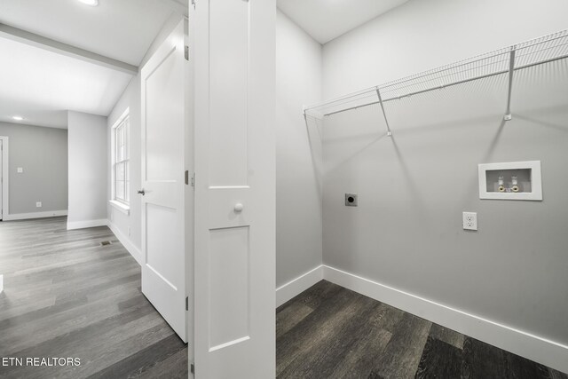 2934 Eledge Ln, Sevierville, TN 37876 - washroom featuring hookup for a washing machine, hookup for an electric dryer, dark wood finished floors, baseboards, and recessed lighting