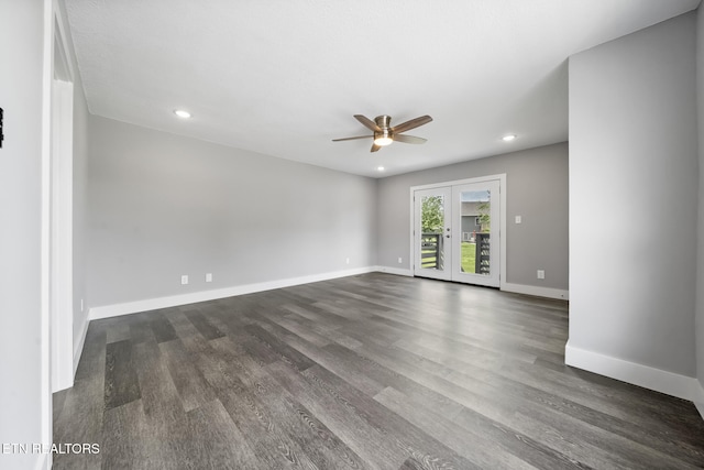 2934 Eledge Ln, Sevierville, TN 37876 - unfurnished room with a ceiling fan, dark wood-style flooring, baseboards, recessed lighting, and french doors