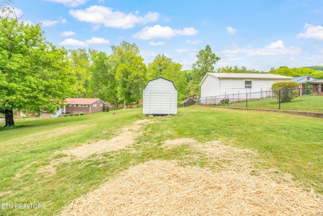 309 Evergreen St, Harriman, TN 37748 - view of yard featuring fence, a storage unit, and an outbuilding