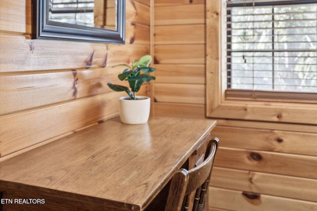 details featuring wood walls