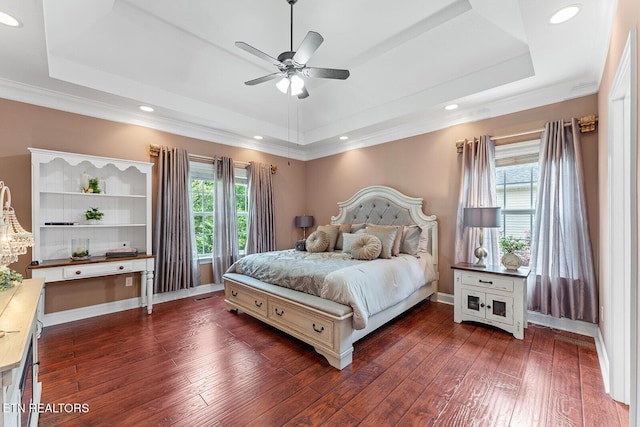 4322 Wellesley Dr, Ooltewah, TN 37363 - bedroom with dark wood-style flooring, ornamental molding, and a raised ceiling