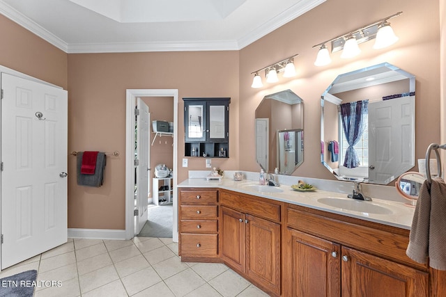 4322 Wellesley Dr, Ooltewah, TN 37363 - bathroom with a sink, tile patterned flooring, crown molding, and double vanity