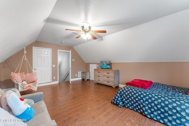 4322 Wellesley Dr, Ooltewah, TN 37363 - bedroom with vaulted ceiling, baseboards, a ceiling fan, and wood finished floors