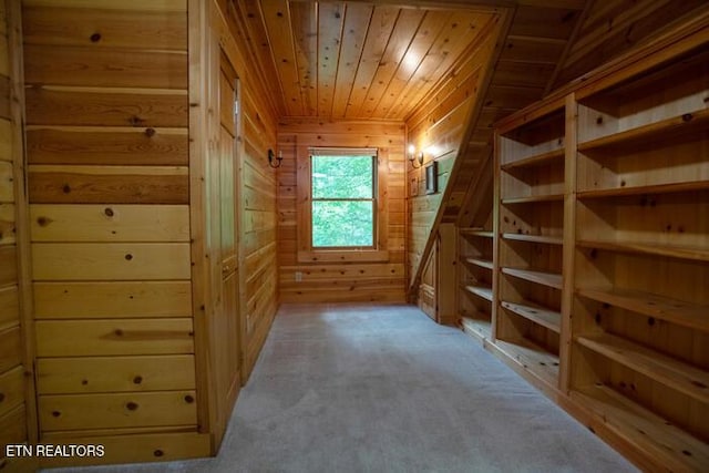 308 Black Mash Hollow Rd, Townsend, TN 37882 - bonus room featuring wood walls, wooden ceiling, and light colored carpet